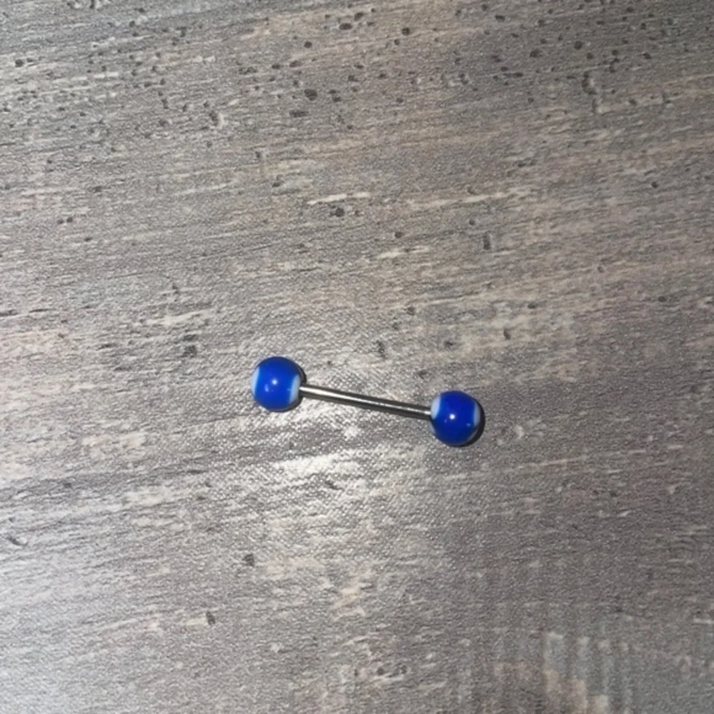 Surgical Steel Acrylic Ball Barbell Blue Ying Yang Body Jewelry Tongue Art 29mm
